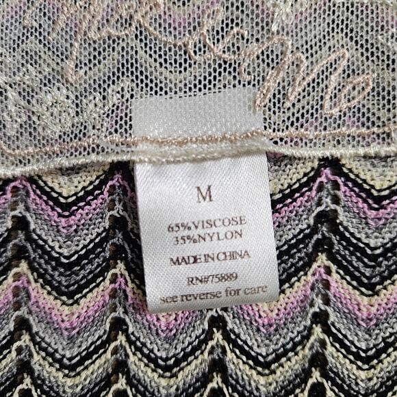 Nick & Mo Cardigan Women's Black and Pink Chevron Sweater Medium Retro Zig Zag - Picture 12 of 15